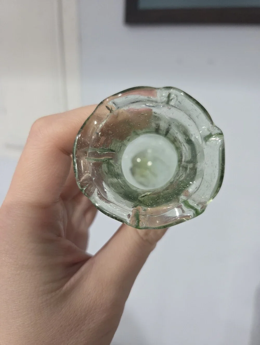 Vintage 19th Century Green Glass Bud Vase Hand Blown Bubbles